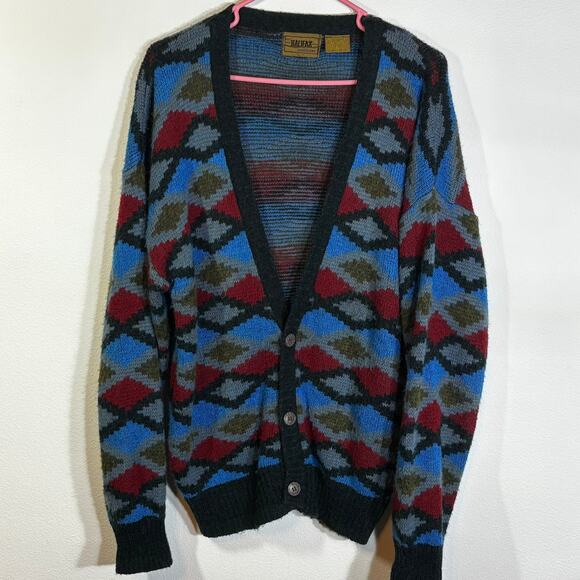 Vintage Halifax Outfitters Cardigan Sweater Button Large L  Geometric Abstract - Picture 1 of 6